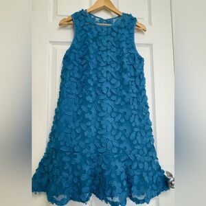 Trina Turk Teal Floral Appliqué Sleeveless Mini Dress